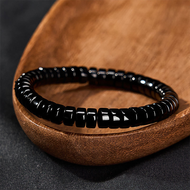 Buddha Stones Bracelet de force en obsidienne noire naturelle à facettes et à perles droites - image 2
