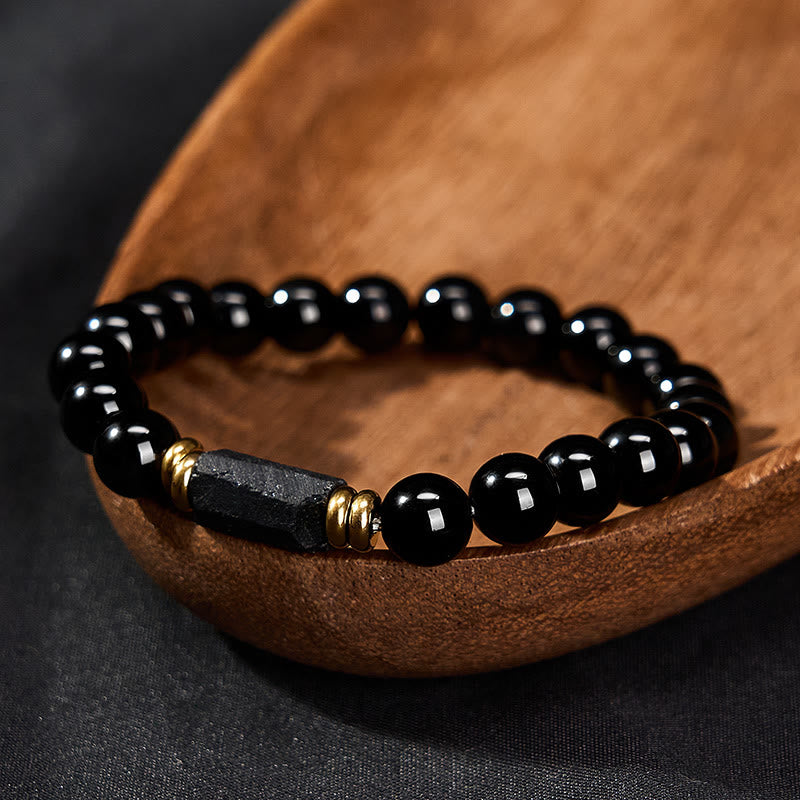 Buddha Stones Bracelet minimaliste de protection en obsidienne noire et tourmaline noire, perles rondes. - image 10