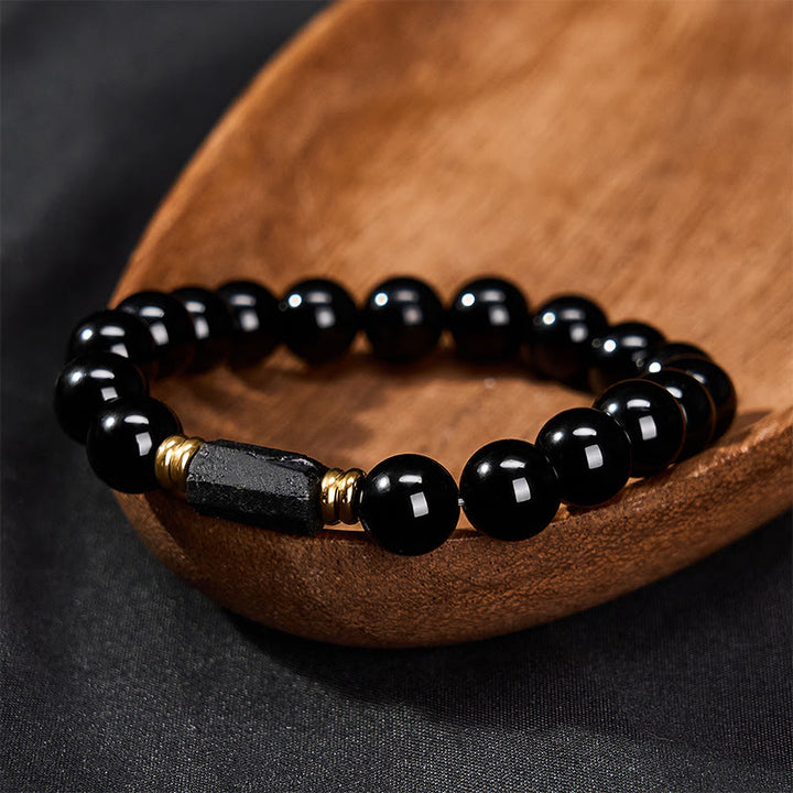 Buddha Stones Bracelet minimaliste de protection en obsidienne noire et tourmaline noire, perles rondes. - image 16