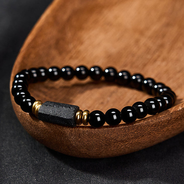 Buddha Stones Bracelet minimaliste de protection en obsidienne noire et tourmaline noire, perles rondes. - image 2