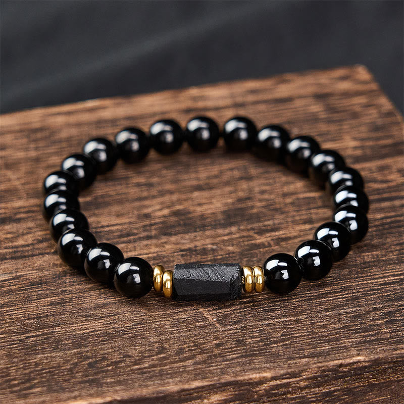 Buddha Stones Bracelet minimaliste de protection en obsidienne noire et tourmaline noire, perles rondes. - image 9