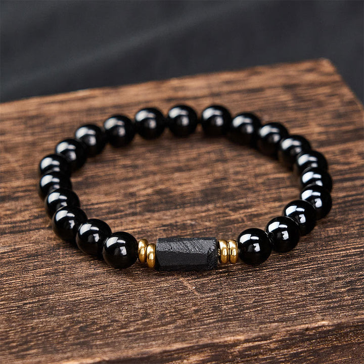Buddha Stones Bracelet minimaliste de protection en obsidienne noire et tourmaline noire, perles rondes. - image 9