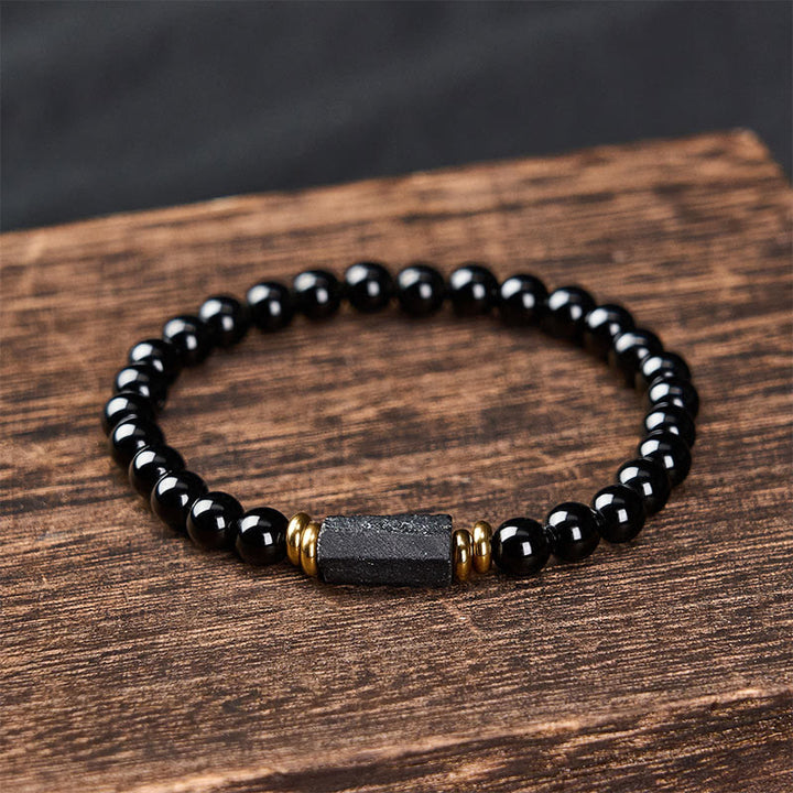 Buddha Stones Bracelet minimaliste de protection en obsidienne noire et tourmaline noire, perles rondes. - image 1