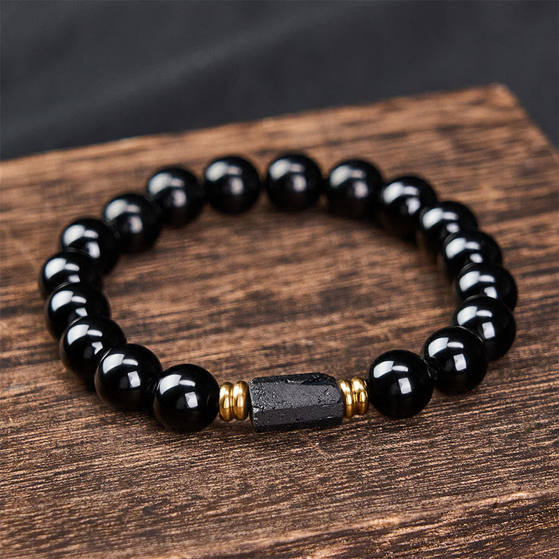 Buddha Stones Bracelet minimaliste de protection en obsidienne noire et tourmaline noire, perles rondes. - image 15