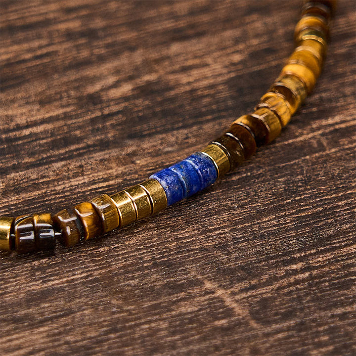 Buddha Stones Bracelet de sagesse carré en perles de lapis-lazuli et œil de tigre - image 4