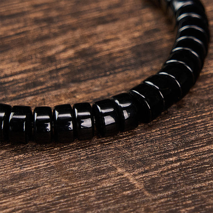 Buddha Stones Bracelet de force en obsidienne noire naturelle à facettes et à perles droites - image 3