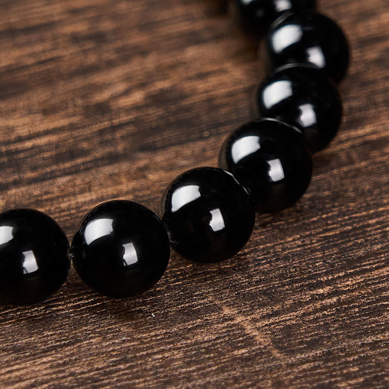 Buddha Stones Bracelet minimaliste de protection en obsidienne noire et tourmaline noire, perles rondes. - image 18