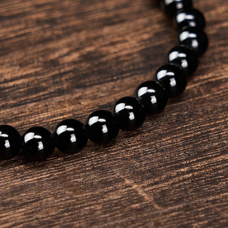 Buddha Stones Bracelet minimaliste de protection en obsidienne noire et tourmaline noire, perles rondes. - image 4