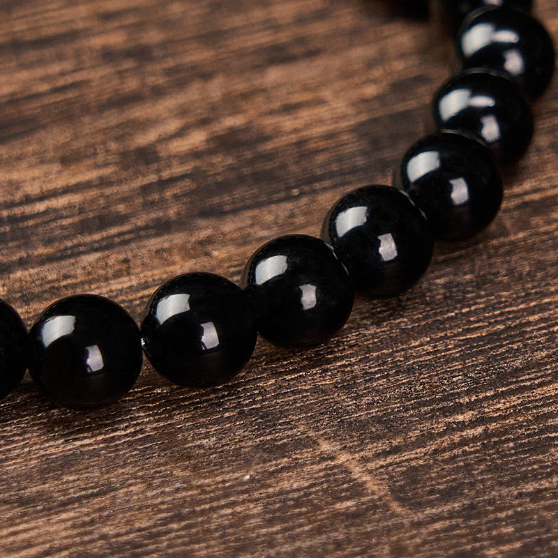 Buddha Stones Bracelet minimaliste de protection en obsidienne noire et tourmaline noire, perles rondes. - image 12