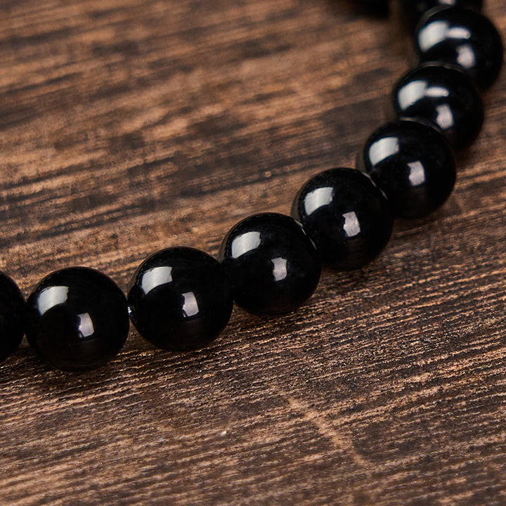Buddha Stones Bracelet minimaliste de protection en obsidienne noire et tourmaline noire, perles rondes. - image 12