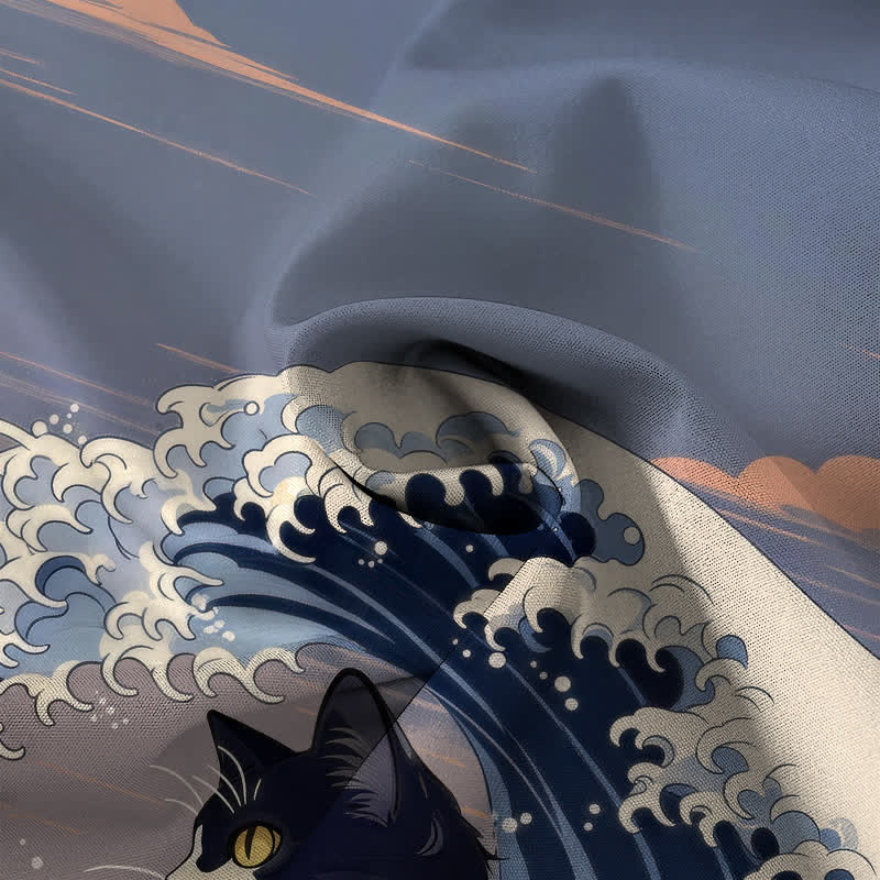Buddha Stones Chemise à manches courtes respirante pour homme, motif chat noir Great Wave - image 4