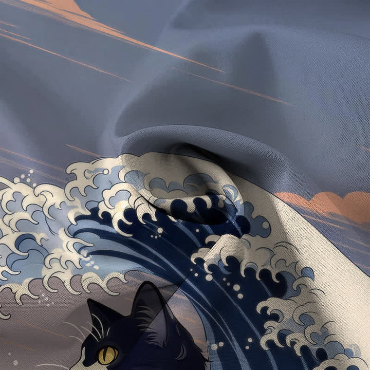 Buddha Stones Chemise à manches courtes respirante pour homme, motif chat noir Great Wave - image 4