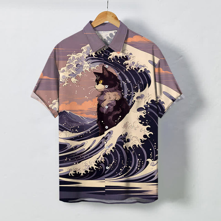 Buddha Stones Chemise à manches courtes respirante pour homme, motif chat noir Great Wave - Chardon - US/UK/AU48，EU58 (4XL) - image 7