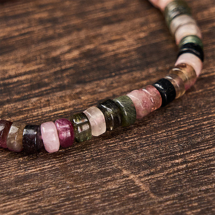 Buddha Stones Bracelet de protection en tourmaline multicolore à facettes et perles en forme de tablette - image 4