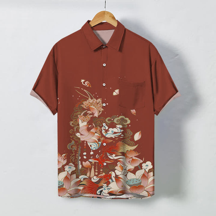 Buddha Stones Chemise à manches courtes respirante pour homme, motif lotus, carpe koï, nuage et vagues. - Terre de sienne - US/UK/AU48，EU58 (4XL) - image 7
