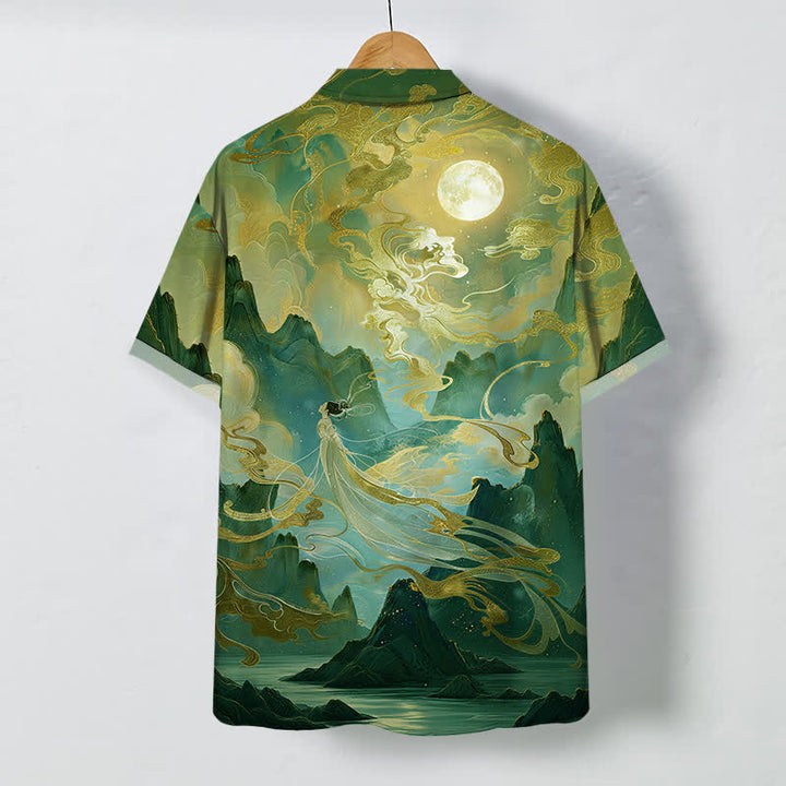 Buddha Stones Chemise à manches courtes pour homme, à boutons et motif nuage de lune de montagne brumeuse, infroissable - image 6