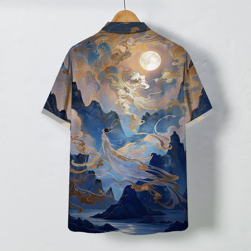 Buddha Stones Chemise à manches courtes pour homme, à boutons et motif nuage de lune de montagne brumeuse, infroissable - image 8