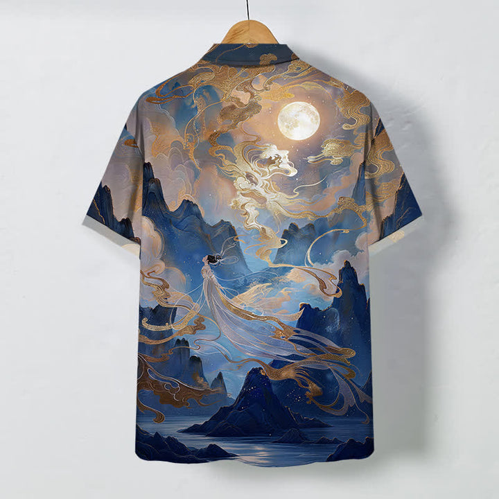 Buddha Stones Chemise à manches courtes pour homme, à boutons et motif nuage de lune de montagne brumeuse, infroissable - image 8