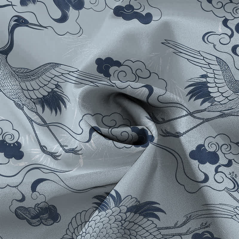 Buddha Stones Chemise à manches courtes respirante pour homme, à boutons et motif de vagues et de grues - image 4