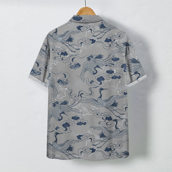 Buddha Stones Chemise à manches courtes respirante pour homme, à boutons et motif de vagues et de grues - image 8
