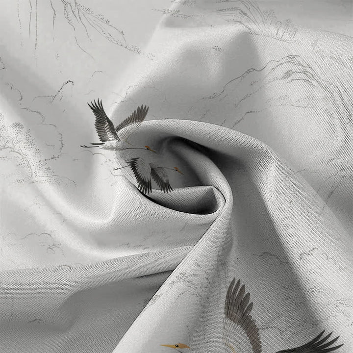 Buddha Stones Chemise à manches courtes respirante pour homme, motif grues et chaînes de montagnes, avec boutons. - image 3