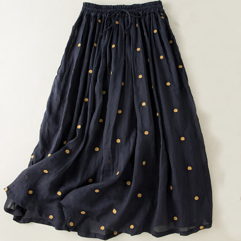 Jupe plissée femme à motif pois vintage artistique Buddha Stones - Bleu nuit - US8-10，UK/AU12-14，EU40-42 (2XL) - image 14