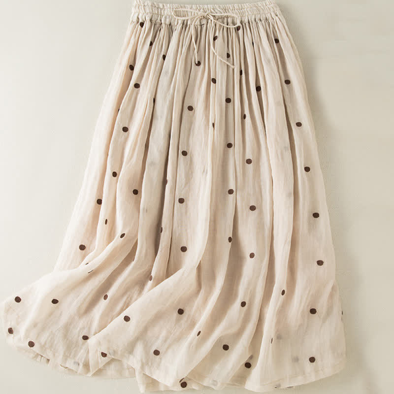 Jupe plissée femme à motif pois vintage artistique Buddha Stones - Beige - US8-10，UK/AU12-14，EU40-42 (2XL) - image 0