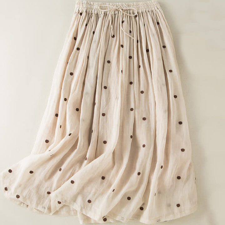 Jupe plissée femme à motif pois vintage artistique Buddha Stones - Beige - US8-10，UK/AU12-14，EU40-42 (2XL) - image 0