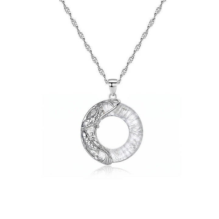 Buddha Stones Collier pendentif rond en quartz clair représentant une carpe koï porte-bonheur et une boucle de la paix - image 4