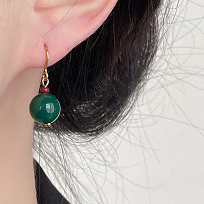 Buddha Stones Boucles d'oreilles pendantes rondes en agate verte - image 2