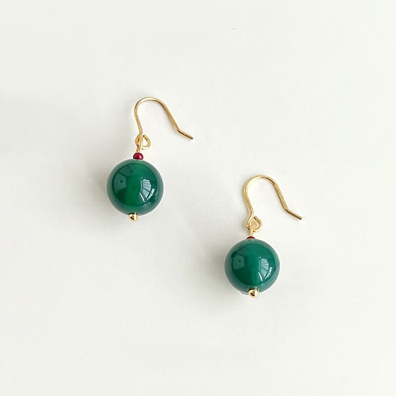 Buddha Stones Boucles d'oreilles pendantes rondes en agate verte - image 1