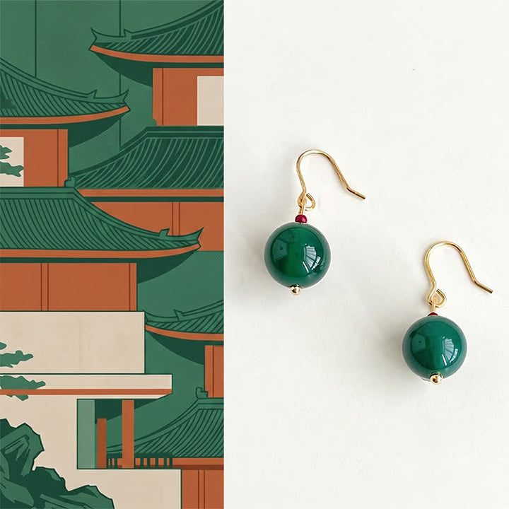 Buddha Stones Boucles d'oreilles pendantes rondes en agate verte - Agate verte (plaquée cuivre avec tiges en argent sterling 925) - image 0