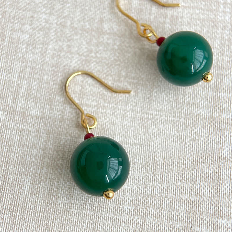 Buddha Stones Boucles d'oreilles pendantes rondes en agate verte - image 3