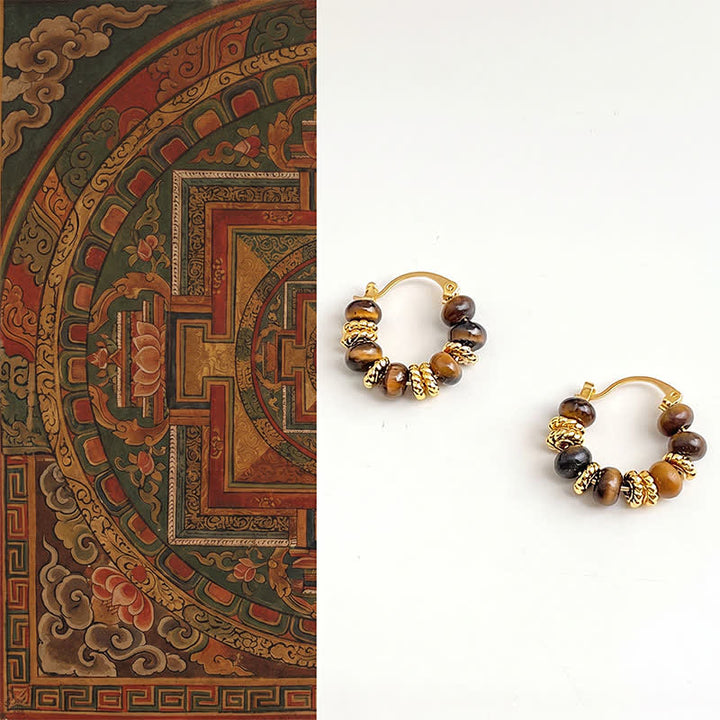 Buddha Stones Boucles d'oreilles Courage en œil de tigre naturel - Œil de tigre (plaqué cuivre avec tiges en argent sterling 925) - image 0