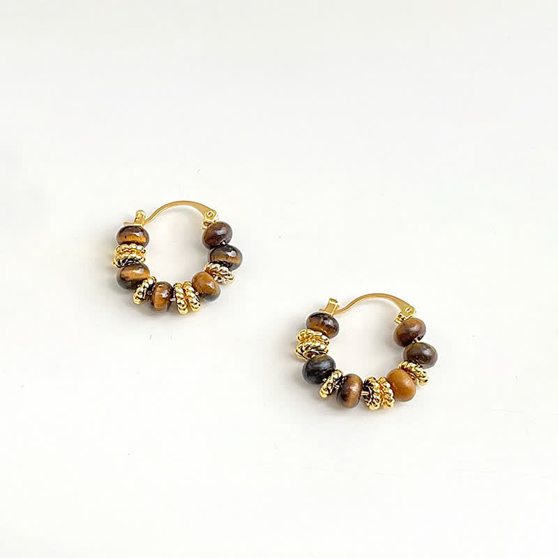 Buddha Stones Boucles d'oreilles Courage en œil de tigre naturel - image 1