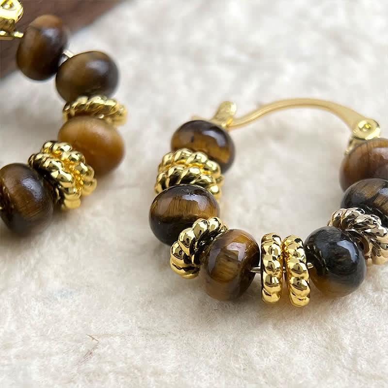Buddha Stones Boucles d'oreilles Courage en œil de tigre naturel - image 3