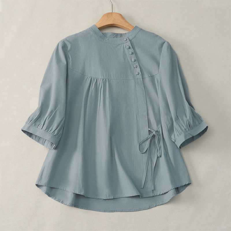 Chemise à manches trois-quarts pour femme avec boutons à lacets et motif de Buddha Stones - Bleu clair - US14，UK/AU18，EU46 (2XL) - image 0