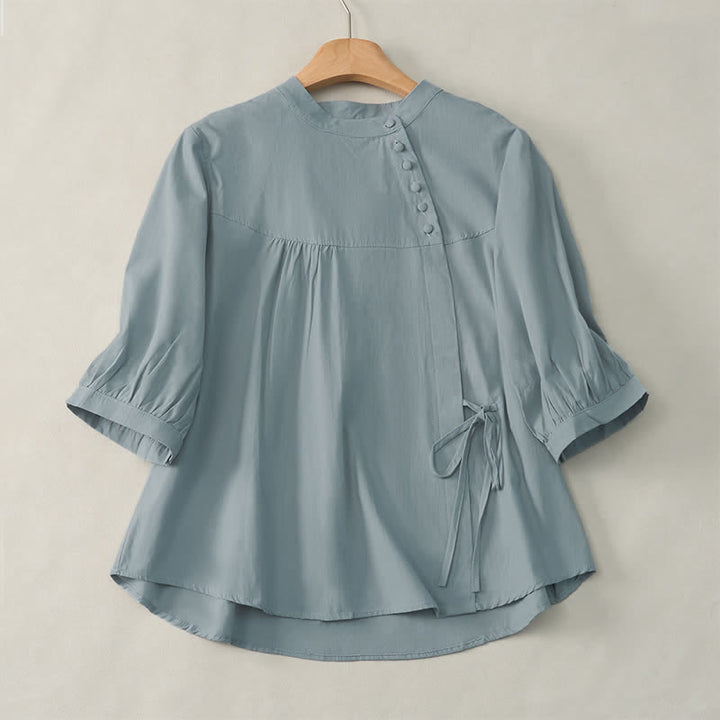 Chemise à manches trois-quarts pour femme avec boutons à lacets et motif de Buddha Stones - Bleu clair - US14，UK/AU18，EU46 (2XL) - image 0