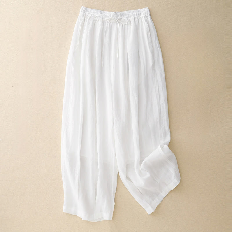 Pantalon Buddha Stones décontracté ample double épaisseur longueur 7-8 pour femme avec poches - Blanc - US14，UK/AU18，EU46 (2XL) - image 11