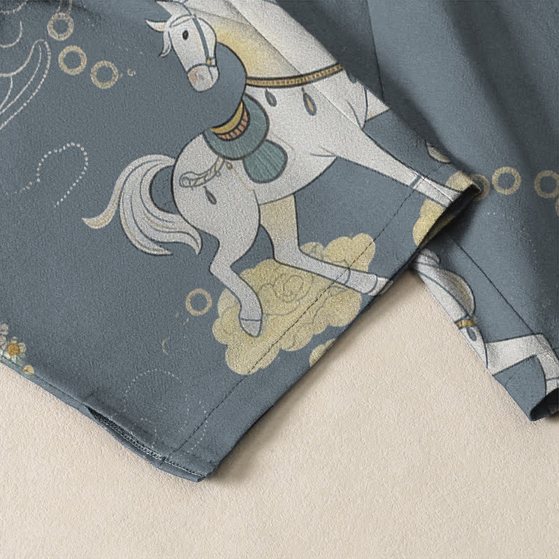Buddha Stones Pantalon fuselé pour homme en pur coton blanc à motif de chevaux et de fleurs de nuages, avec cordon de serrage et poches. - image 5