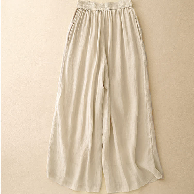 Pantalon large en coton et lin pour femme, avec poches, broderie géométrique et Buddha Stones , taille élastique - image 12