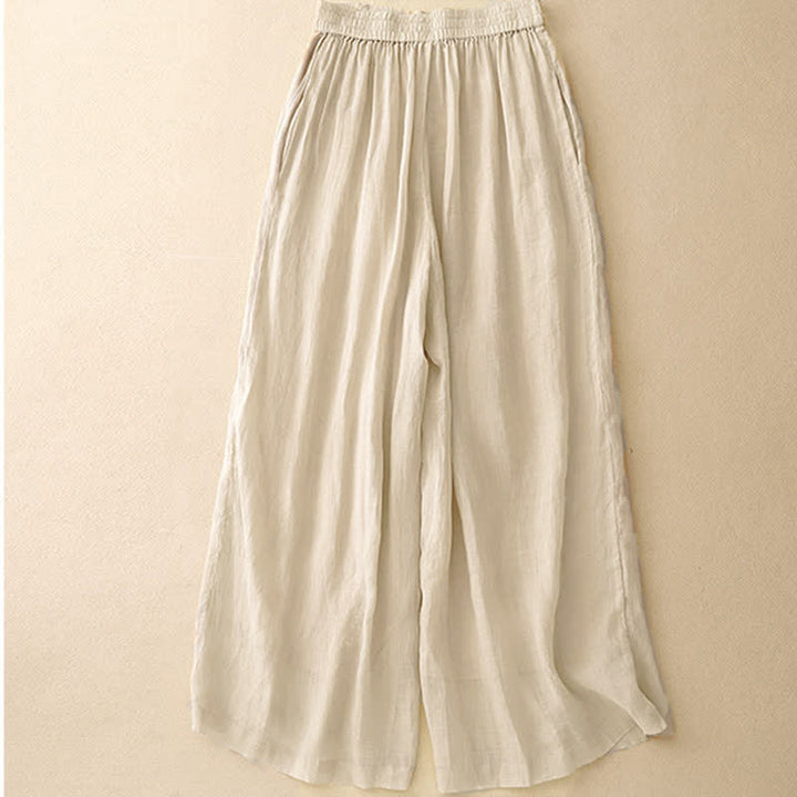 Pantalon large en coton et lin pour femme, avec poches, broderie géométrique et Buddha Stones , taille élastique - image 12