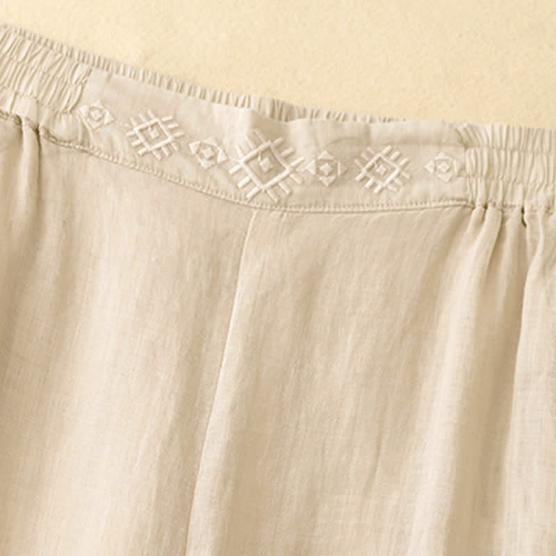 Pantalon large en coton et lin pour femme, avec poches, broderie géométrique et Buddha Stones , taille élastique - image 14