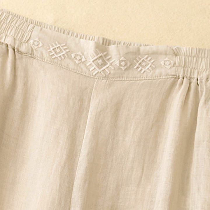 Pantalon large en coton et lin pour femme, avec poches, broderie géométrique et Buddha Stones , taille élastique - image 14