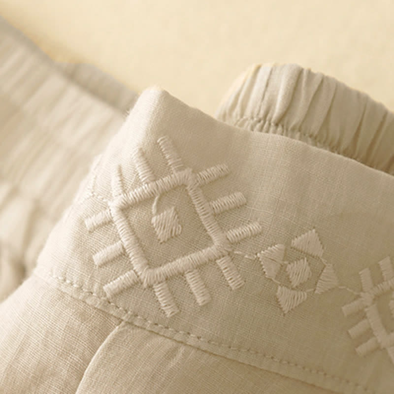 Pantalon large en coton et lin pour femme, avec poches, broderie géométrique et Buddha Stones , taille élastique - image 15