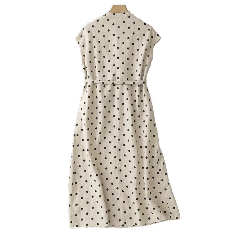 Robe d'été à pois Buddha Stones, col en V, lacets, longueur genou, poches - image 9