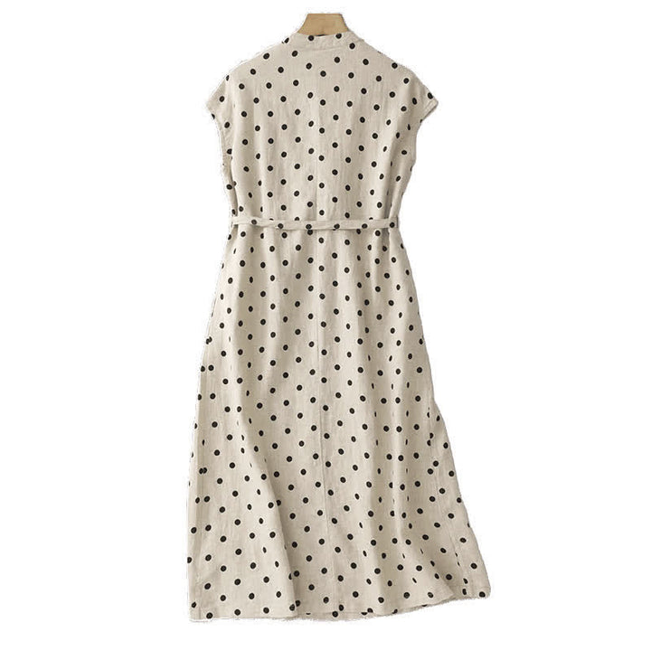 Robe d'été à pois Buddha Stones, col en V, lacets, longueur genou, poches - image 9