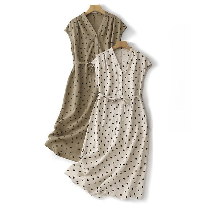 Robe d'été à pois Buddha Stones, col en V, lacets, longueur genou, poches - image 20