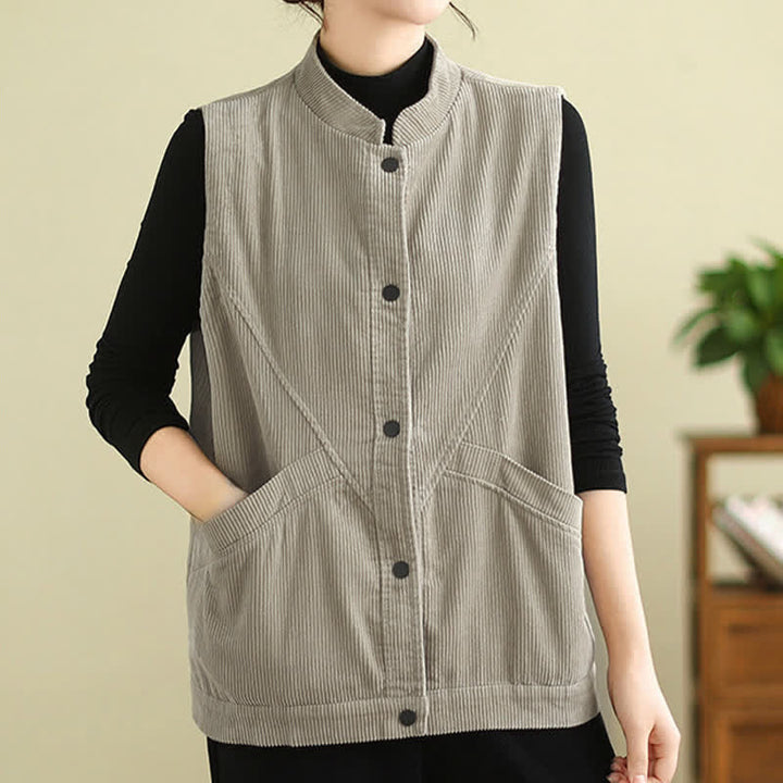 Gilet sans manches en coton côtelé avec poches pour femme Motif Buddha Stones - image 5