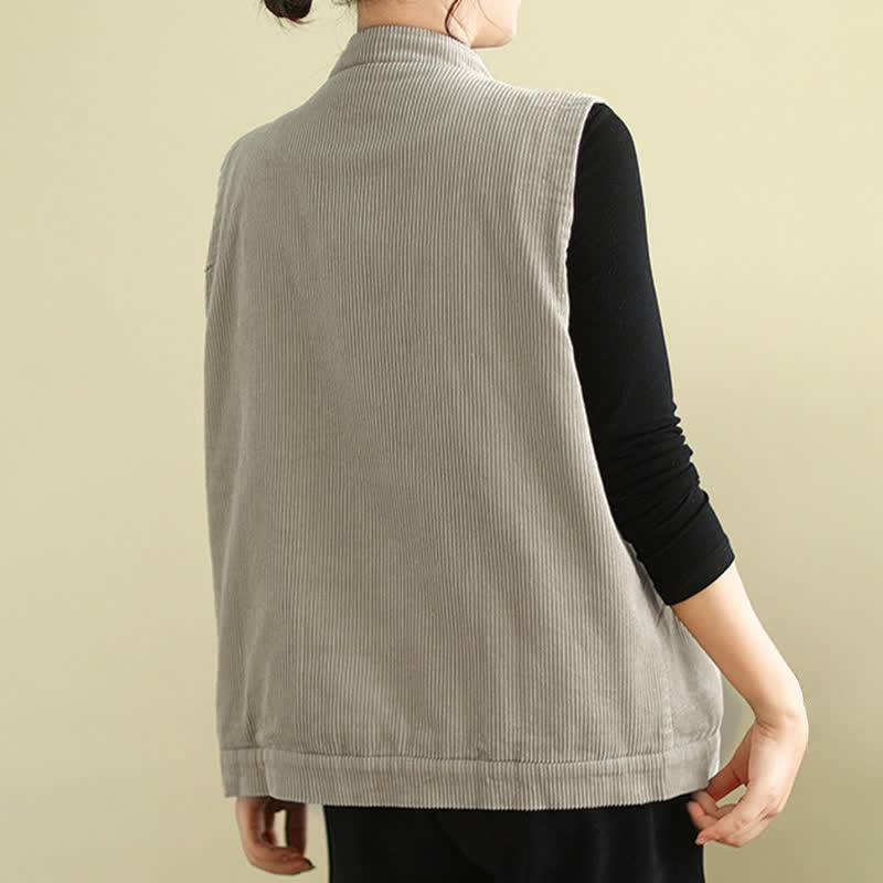Gilet sans manches en coton côtelé avec poches pour femme Motif Buddha Stones - image 3